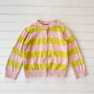 MAISONETTE PRIMARY VGUC Blush & Chartreuse Striped Cardigan
